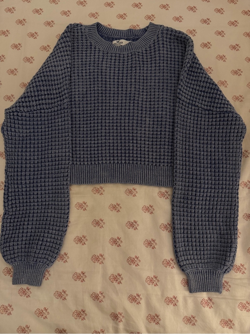 Hollister Womens Cropped Waffle Knit Sweater in Dusty Blue Size Small